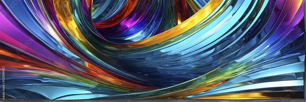 Poster 3d rendering of vibrant colored abstract changing glass design in an ornament structure, ai generate