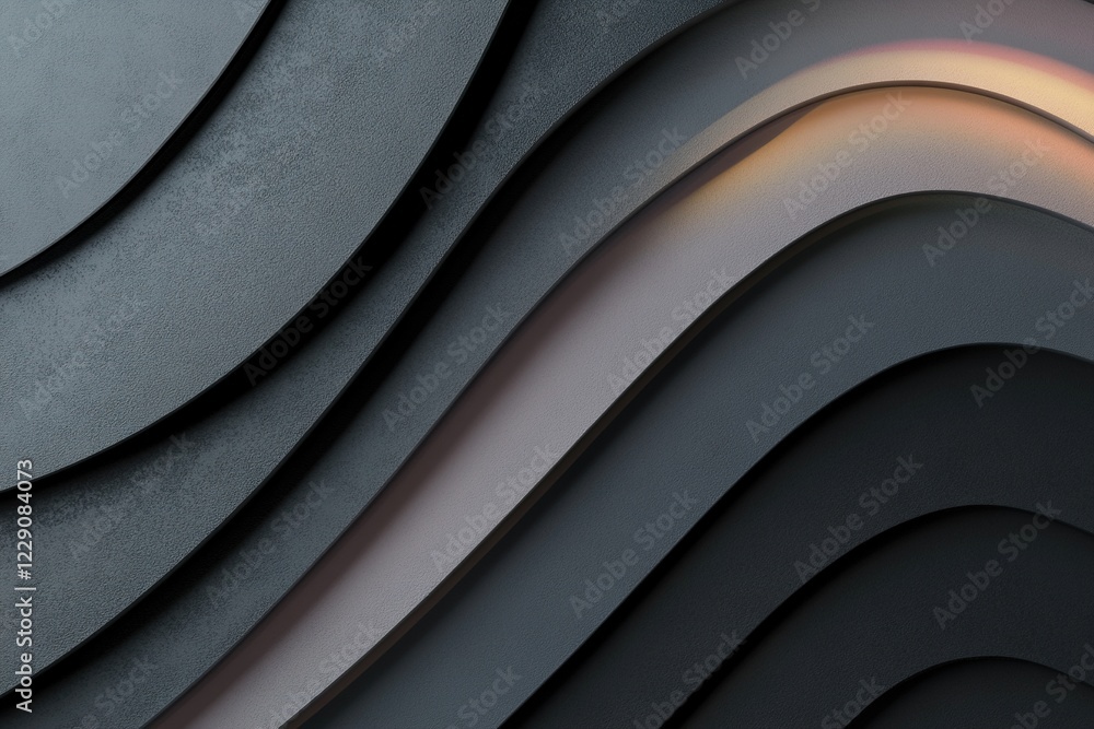 Aufkleber curved shapes in various shades of black and gray form an intriguing layered structure, creating a c