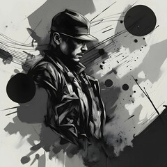 Obraz premium Minimalist illustration featuring abstract shapes to convey force and crime, AI generated