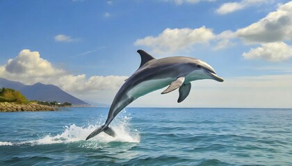 Fototapeta premium AI generated, A dolphin (Delphinidae) (Delphinus delphis), Dolphin, sideways