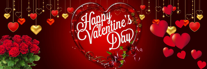 happy valentine day with valentine elements on red background.