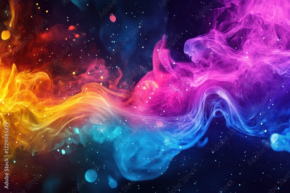 Fototapete vibrant abstract composition with colorful fire particles and luminous sparks against a dark backgro
