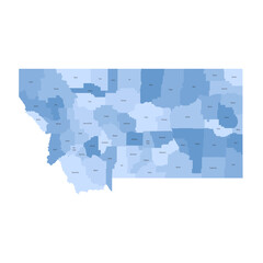 Montana, MT - detailed political map of US state. Administrative map divided into counties. Blue map with county name labels. Vector illustration