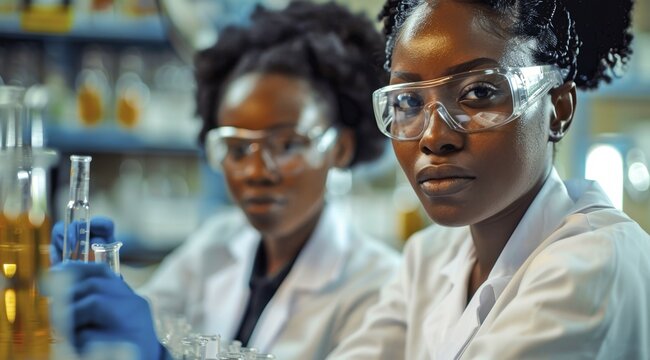 Two science researchers collaborating in a well-equipped laboratory, ai generated, AI generated