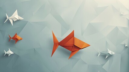Abstract origami fish wallpaper illustration, AI generated