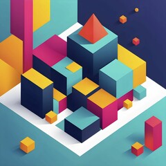 Obraz premium Vibrant minimalist wallpaper illustration in geometric shapes symbolizing fun and ease, AI generated