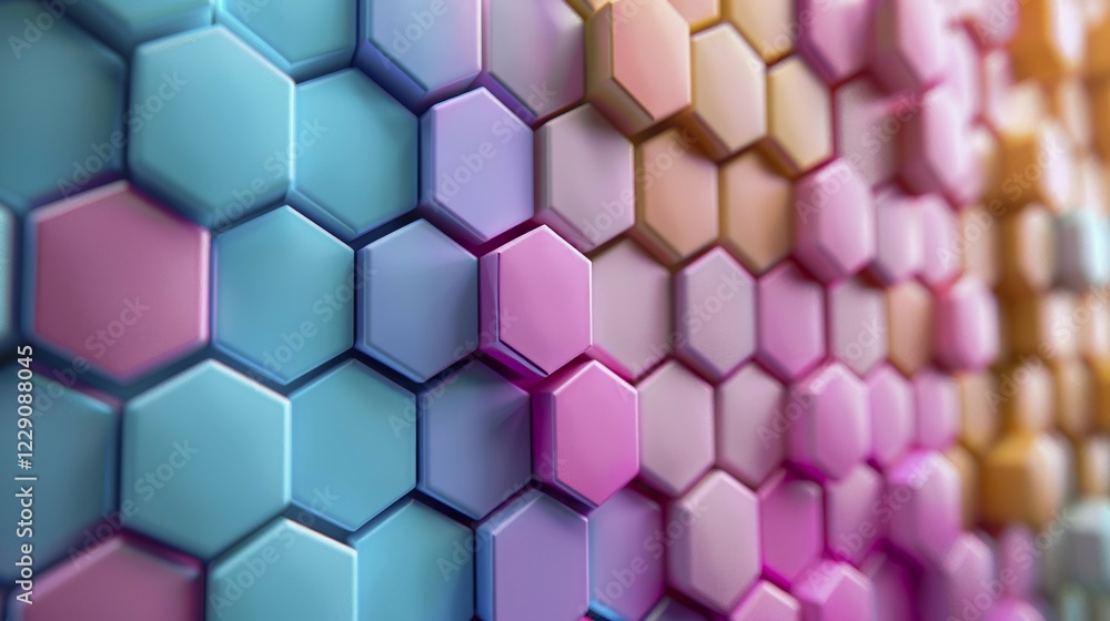 Poster pastel-colored hexagonal pattern with a gradient effect and a 3d appearance, ai generated