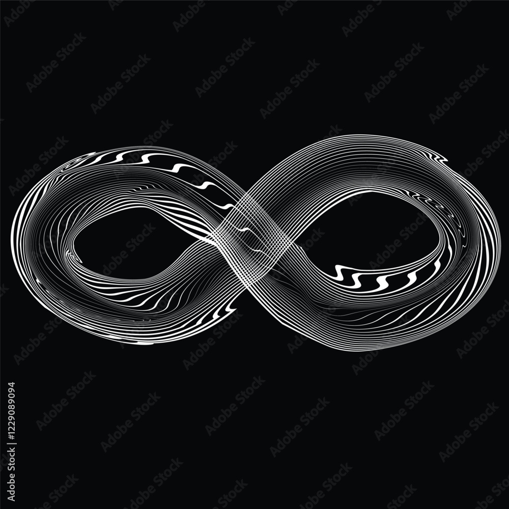 Poster infinity symbol . many vector curved lines forming endless logo. limitless design element . continuo