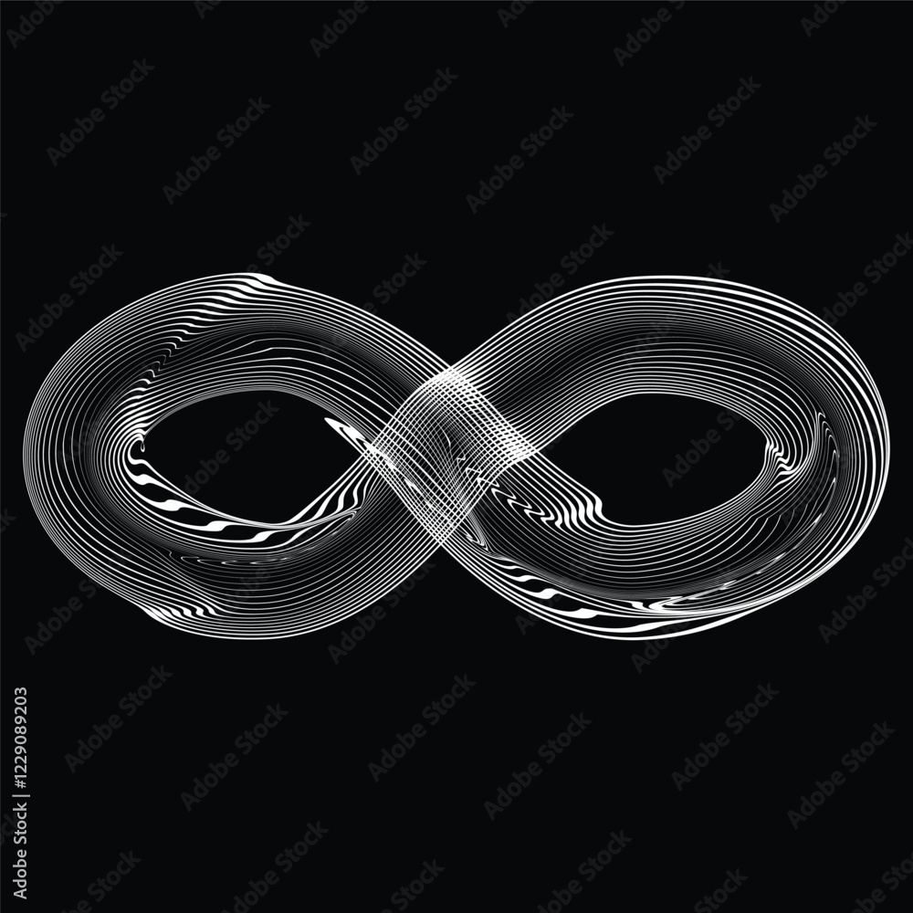 Poster infinity symbol . many vector curved lines forming endless logo. limitless design element . continuo