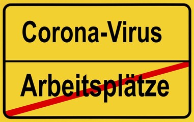 Symbolic image, place-name sign, loss of jobs, unemployment, coronavirus, Covid-19, corona crisis, Germany, Europe