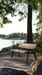 Obraz premium Captivating post modern interior showcasing a park bench amidst the beauty of stockholm archipelago