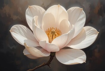 A vintage floral wallpaper with golden lilies and magnolia flowers