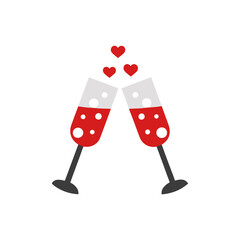 Romantic Champagne Glasses Vector Illustration, Elegant Valentine’s Day Clipart