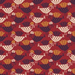 Hand drawn rooster seamless vector pattern