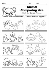 This Animal Comparing Size Worksheet helps kindergarten kids learn size comparison by identifying big and small animals. Fun, engaging, and educational for preschool or home learning activities.