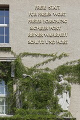 Free word and free research, motto on the facade, German National Library, foundation building from...