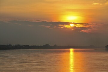 Sunset, Mekong river, on the border between Thailand and Laos, Asia, PublicGround