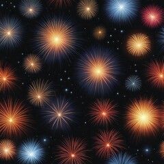 Naklejka premium A colorful array of orange and blue fireworks creating a festive display against the night sky, AI generated