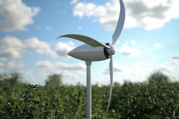 Wind turbines generate renewable energy in vibrant green fields under a clear blue sky, Wind turbines in fields