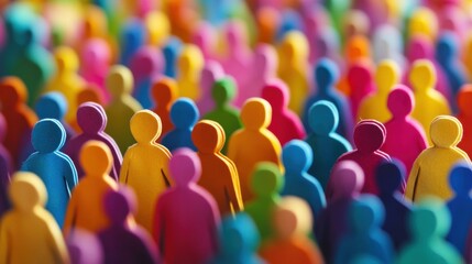 Crowd of multicolored paper cutout figures stands together, showcasing diversity and unity in an engaging artistic expression