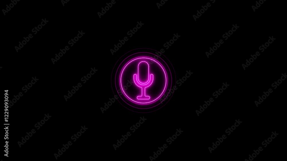 Poster podcast recording audio icon with microphone and wave form of sound or music. neon microphone icon a