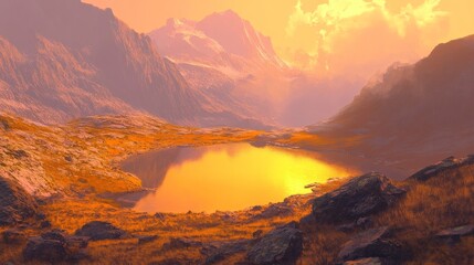 Fototapeta premium Golden Hour Mountain Lake Scenery