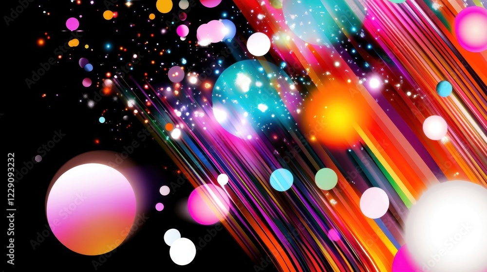 Poster this abstract design captivates with its colorful circular elements and dynamic streaks, creating an