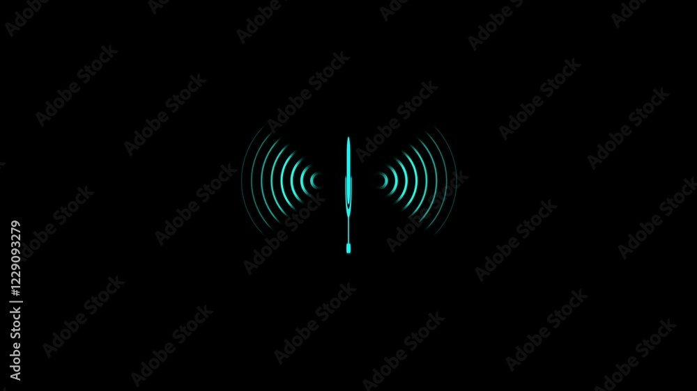 Poster 3d digital radio waves animation with microphone icon. abstract microphone icon. radio waves icon co
