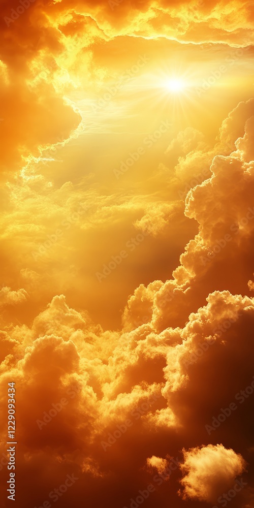 Poster captivating view of a golden sunset with dramatic clouds, creating a mesmerizing and serene atmosphe