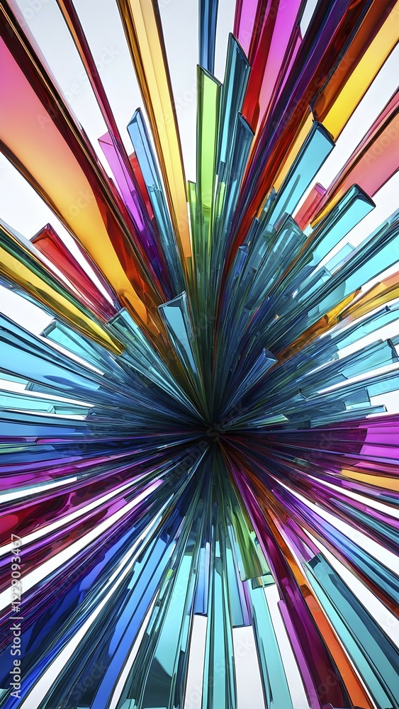 Poster 3d rendering of vibrant colored abstract changing glass design in an ornament structure, ai generate