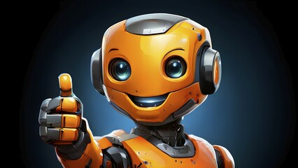Friendly smiling orange robot with a thumb up symbolizing artificial intelligence, AI generated