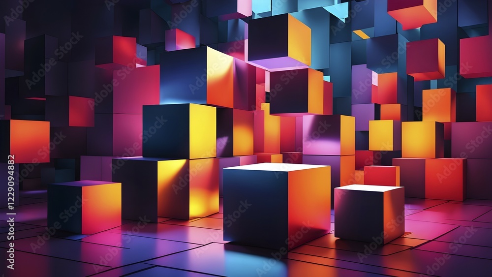Poster 3d render of a cluster of interconnected geometric cubes forming a complex network, ai generated