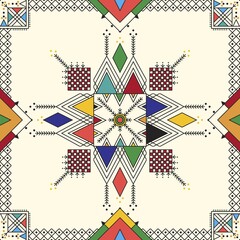 Fototapeta premium Decorative geometric repeating pattern inspired by Al-Qatt Al-Asiri traditional paintings