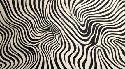 Fototapeta premium Black and white abstract pattern with wavy lines creating an optical illusion effect, perfect for backgrounds or modern design projects.