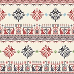 Decorative repeating pattern inspired by traditional Russian embroidery