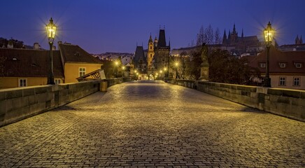 Naklejka premium Charles Bridge at night, Prague, Czech Republic, Europe
