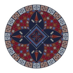 Decorative round Palestinian Tatreez design element over white background, vector illustration