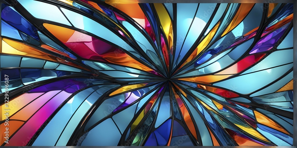 Poster 3d rendering of vibrant colored abstract changing glass design in an ornament structure, ai generate