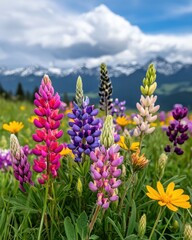 Vibrant wildflowers in full bloom, creating a colorful tapestry of nature's beauty in the meadow.