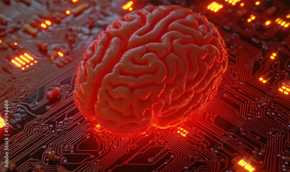 Poster artificial intelligence brain on circuit board, symbolizing technology and innovation in neural netw