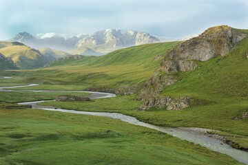 Fototapeta premium Eki Naryn gorge with Naryn River, mountain scenery, Naryn Region, Kyrgyzstan, Asia