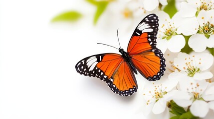 Fototapeta premium Butterfly Perched on White Flower Petals in Natural Setting