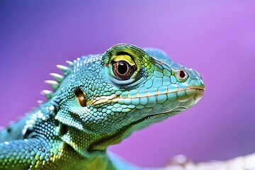 Fototapeta premium European green lizard portrait with its vibrant colors in hues of green and blue, AI generated