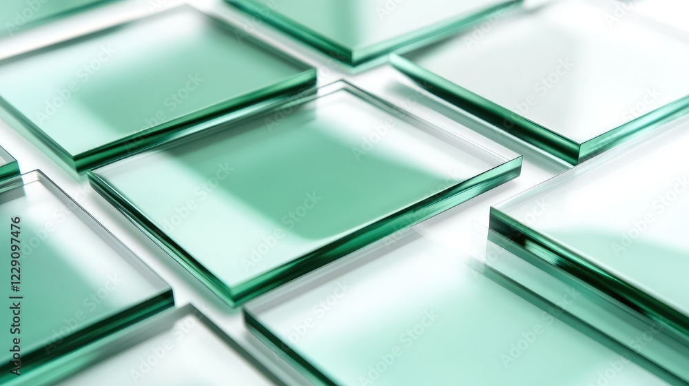 Poster abstract green glass tiles overlapping in a modern design with soft lighting creating an inviting an