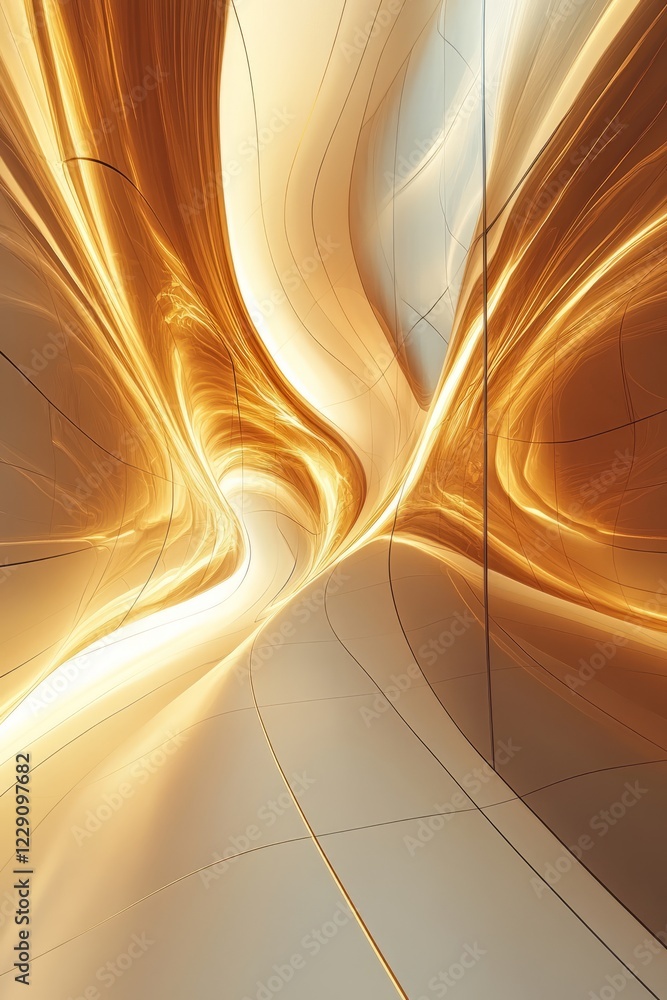 Aufkleber abstract image featuring golden light waves with dynamic curves and flowing lines, creating a futuri