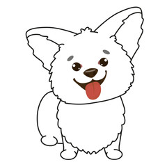 Funny dog of the corgi breed. Hand drawn vector illustration with black and white outline dog.