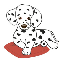Funny dog breed dolmatin. Hand drawn vector illustration with black and white outline dog.
