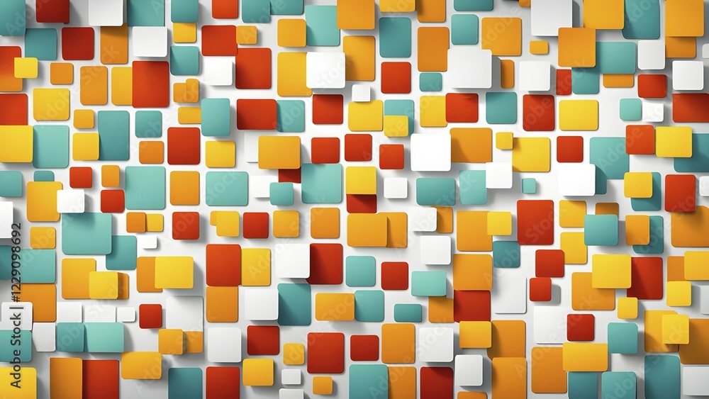 Poster flat background geometric arrangement featuring overlapping squares in varying size, ai generated, c