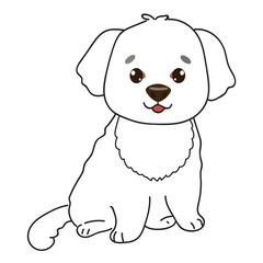 Funny dog breed malipoo. Hand drawn vector illustration with black and white outline dog.