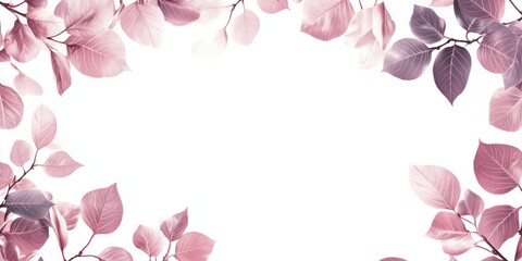 Delicate pink and purple leaves framing a blank space for text or design, showcasing soft pastel colors and natural beauty